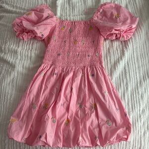 English factory, pink floral, puffy mini dress size small